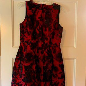 Talbots Dress Cabbage Rose Red Black Sheath Floral Romantic Wedding Cocktail 8P